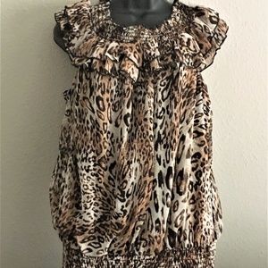 Sheer Leopard Print Off Shoulder Blouse